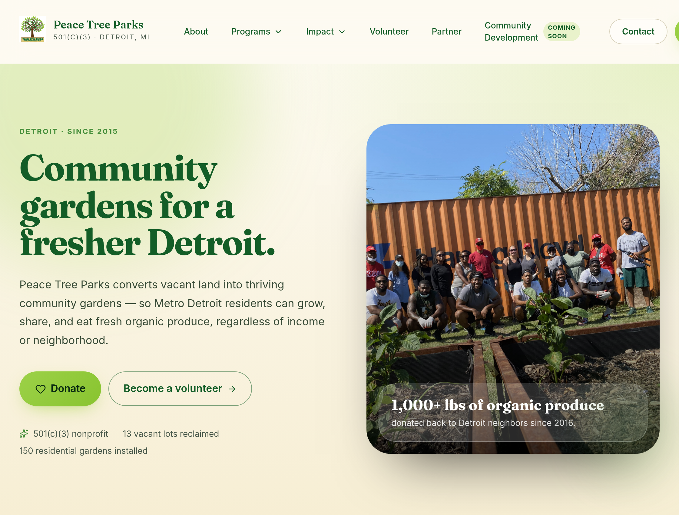 Peace Tree Parks website preview